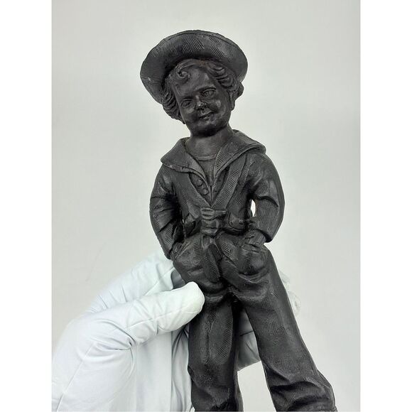 Antique Cast Iron Boy in Hat & Sailor Suit Heavy Doorstop 10.5in Tall - Picture 2 of 6